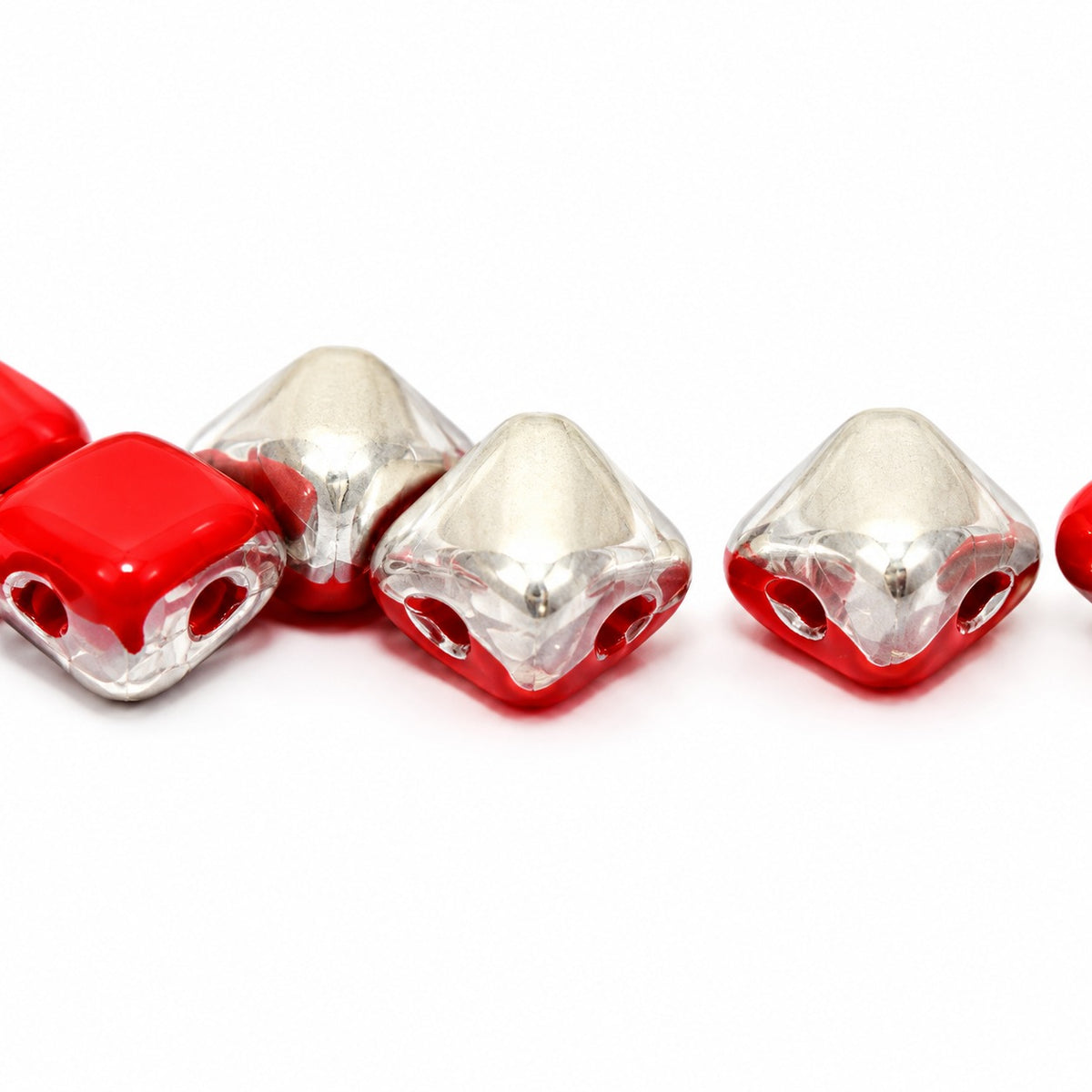 Silky 2-Hole Square Beads, Red Crystal Silver Half Coating (93190-27001), Glass, Czech Republic