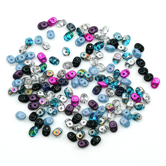 OUTLET 10 grams Matubo SuperDuo 2-hole Beads, Blue Purple Mix (), Glass, Czech Republic