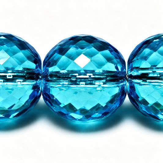 Faceted Round Fire Polish Beads - Small Cut, Transparent Aqua (60010), Glass, Czech Republic
