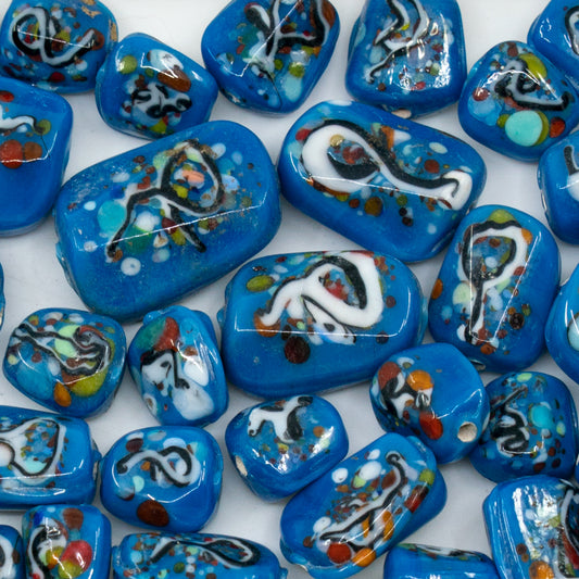 OUTLET 10 grams Pressed Beads, size mix, Dark Blue Spotted (), Glass, Czech Republic