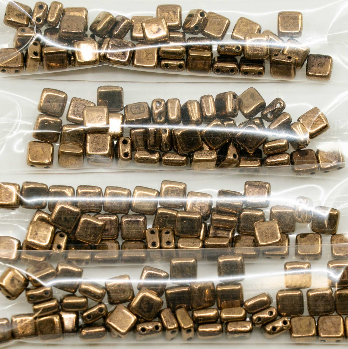 OUTLET 10 克 2 孔压制瓷砖珠，6 x 6 毫米，黑黄铜 (23980-90215)，玻璃，捷克共和国