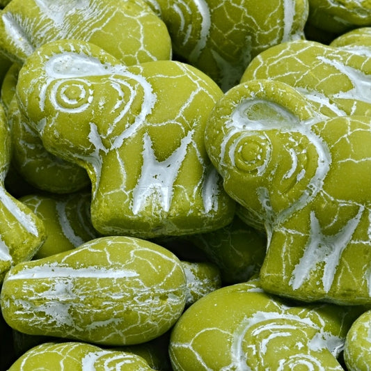 OUTLET 250g/50g Elephant Beads, 20 x 21 mm, Opaque Green 44295 White Lined (53400-44295-46401-b), Glass, Czech Republic