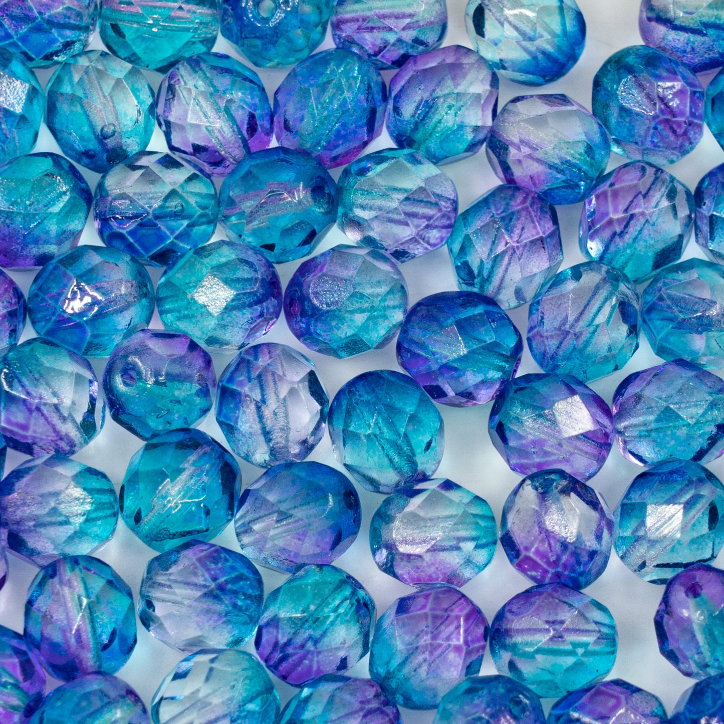 OUTLET 10 grams Faceted Round Fire Polished Beads, 8 x 8 mm, Crystal Blue Purple (00030-blue-purple), Glass, Czech Republic