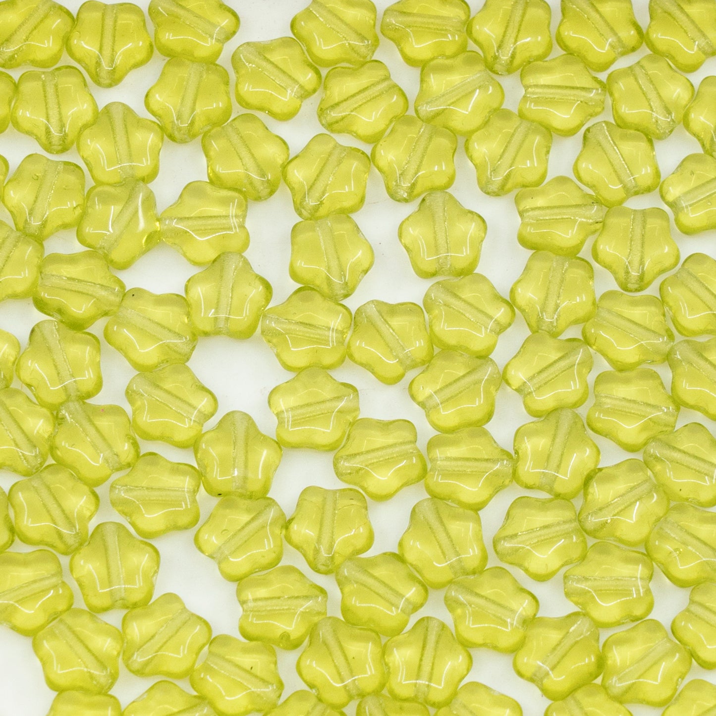 OUTLET 250g/50g Flat Star Beads, 6 x 6 mm, Transparent Green (50220), Glass, Czech Republic