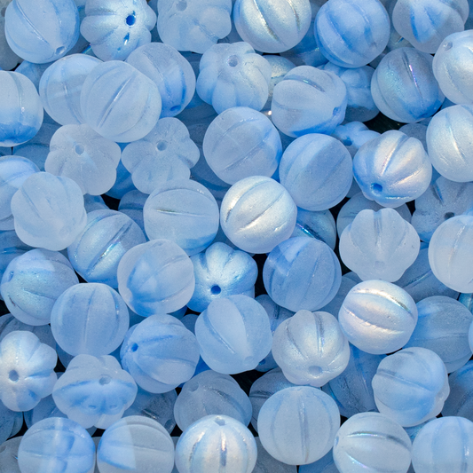OUTLET 250g Melon Beads, 8 x 8 mm, Mixed Crystal Blue Matte Ab (36018-84100-28701), Glass, Czech Republic