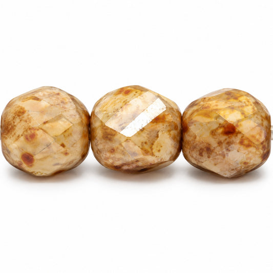 Shutter Cut Faceted Fire Polish Beads, White 86140 (02010-86140), Glass, Czech Republic