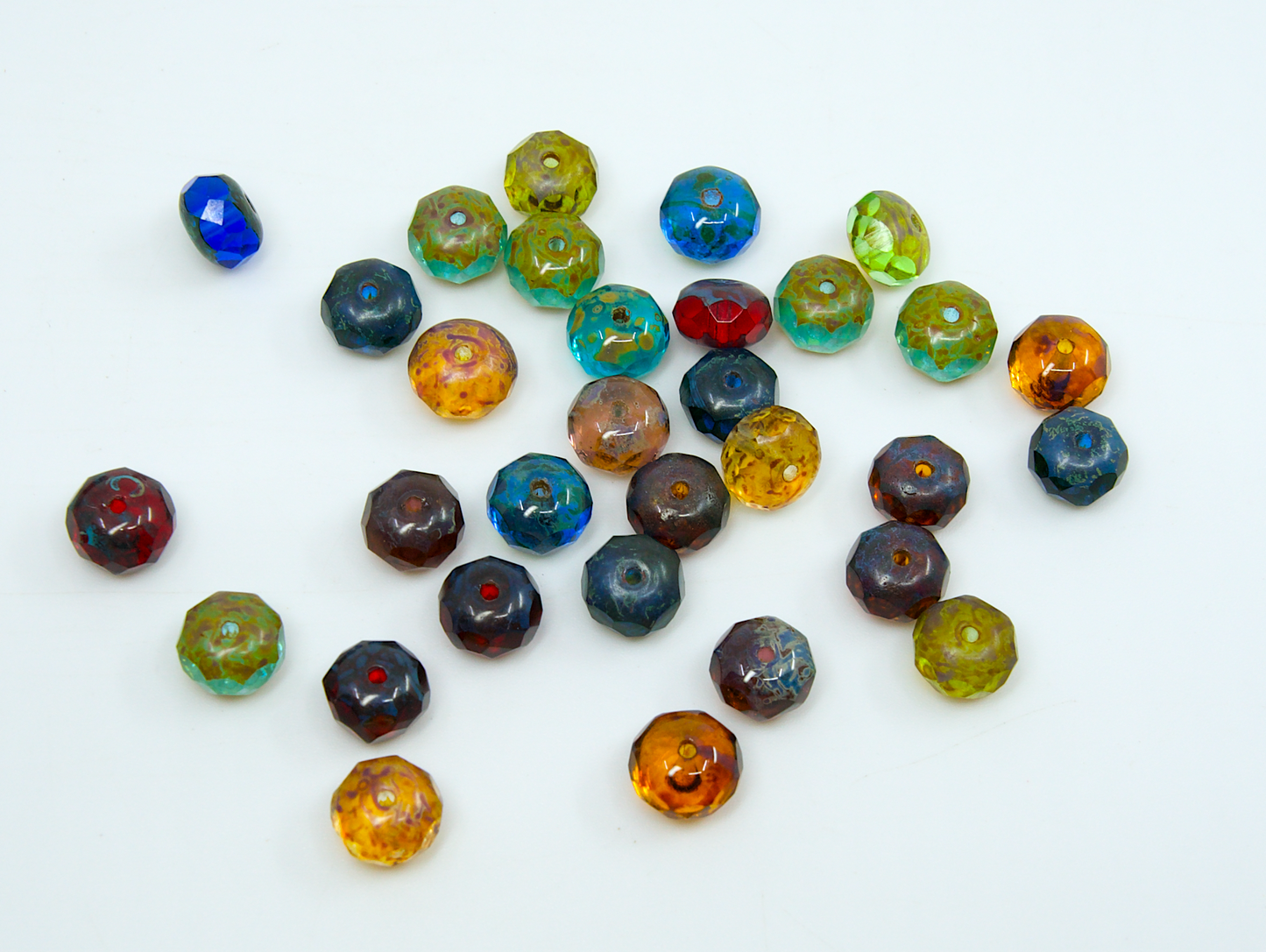 OUTLET 10 grams Rondelle Faceted Fire Polished Beads, Mixed Colors Bright (), Glass, Czech Republic