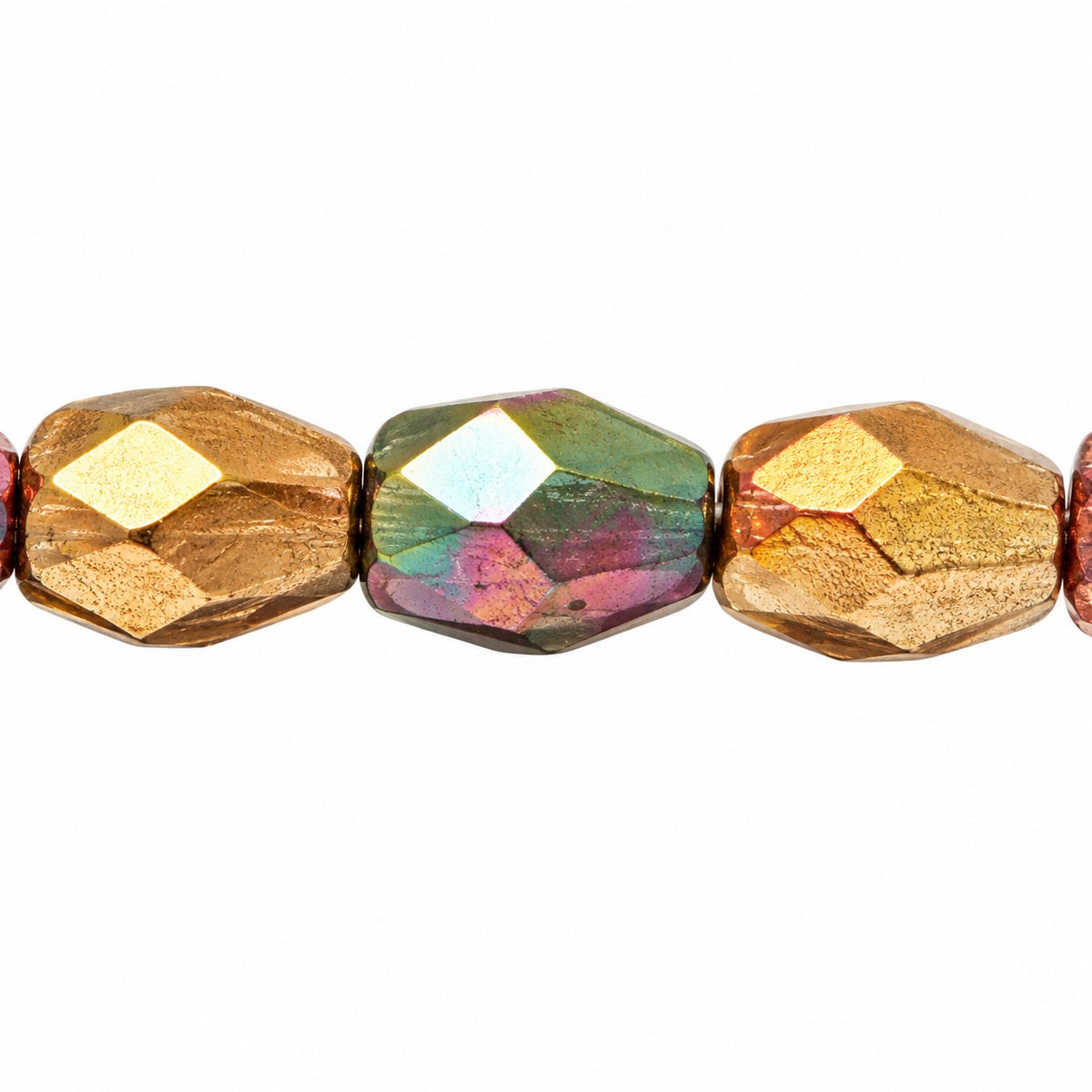 Faceted Fire Polished Beads Special Cut, Crystal Yellow Gold Metallic Iris (00030-01620), Glass, Czech Republic