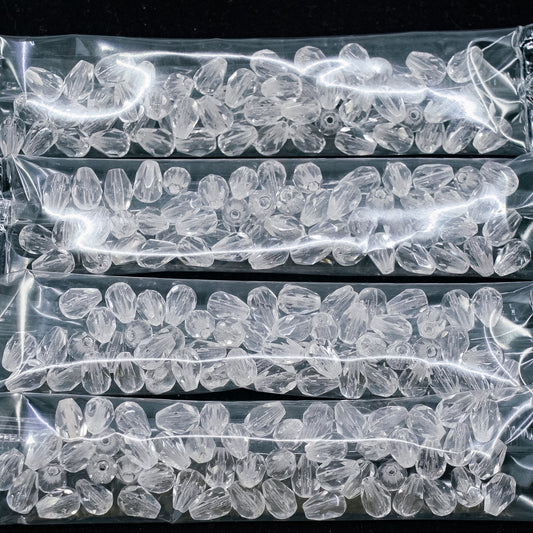 OUTLET 10 grams Pear Teardrop Beads Faceted Fire Polished, 7 x 5 mm, Crystal (00030), Glass, Czech Republic