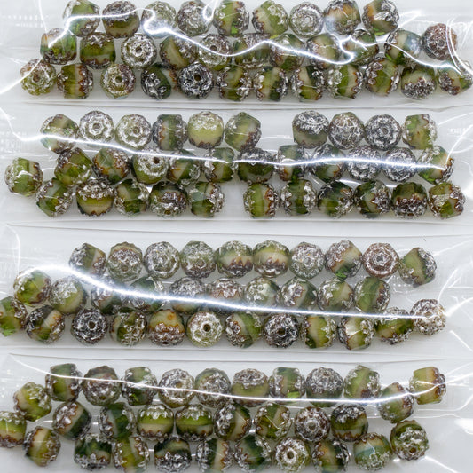 OUTLET 10 grams Cathedral Faceted Fire Polished Beads, 6 x 6 mm, X3101 Antique Silver Patina (x3101-81002), Glass, Japan