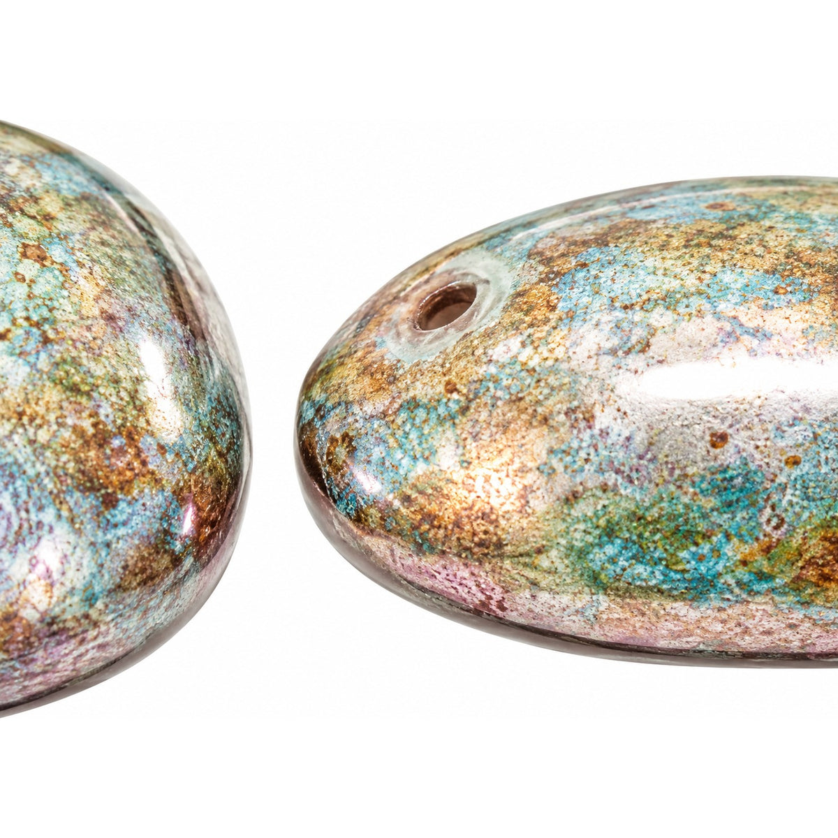 2-Hole Cab Beads, White Stain With Luster Blue (02010-65431), Glass, Czech Republic