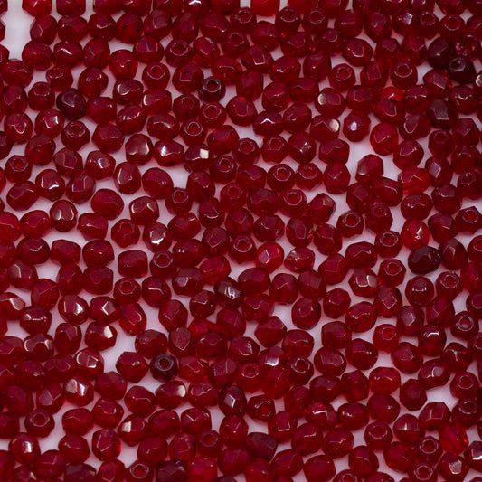 OUTLET 250g/50g Faceted Round Fire Polished Beads, 3 x 3 mm, Transparent Red Vintage (90100-vintage), Glass, Czech Republic