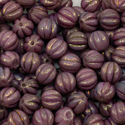 OUTLET 250g Melon Beads, 8 x 8 mm, White Luster Violet Full Coated B (02010-14496-B), Glass, Czech Republic