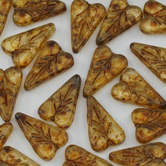 OUTLET 250g/50g Heart Leaf Bead, 16 x 11 mm, Crystal Travertin (00030-86800), Glass, Czech Republic