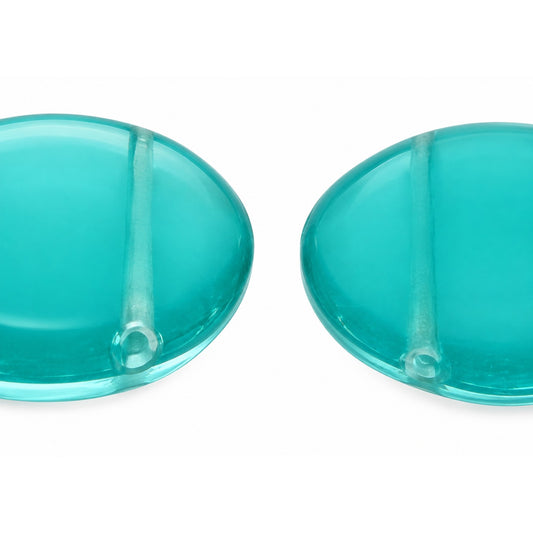 2-Hole Coin Beads, Transparent Aqua Matte (60210-84110), Glass, Czech Republic