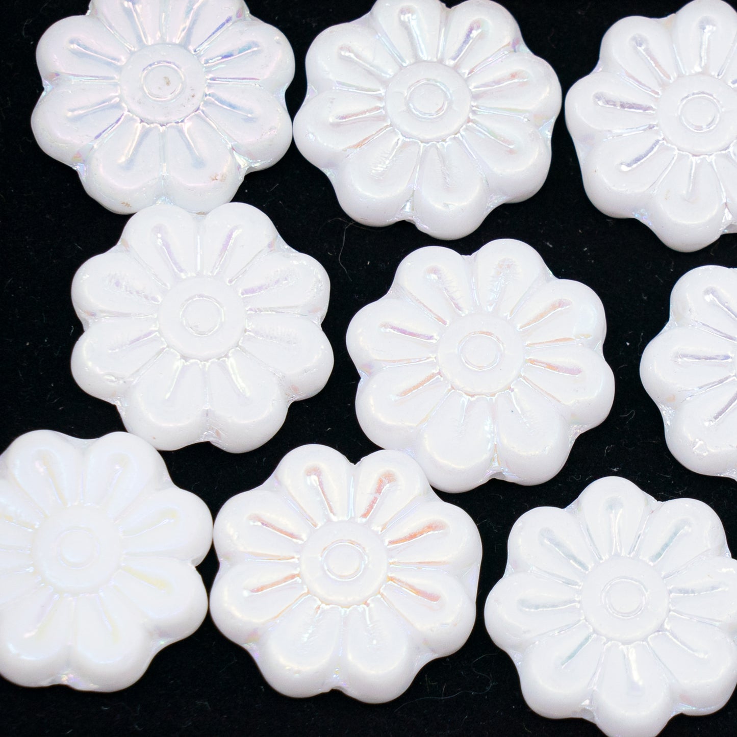 OUTLET 250g/50g Daisy Flower Bead, 18 x 18 mm, White Ab Full (2X Side) (02010-28703), Glass, Czech Republic