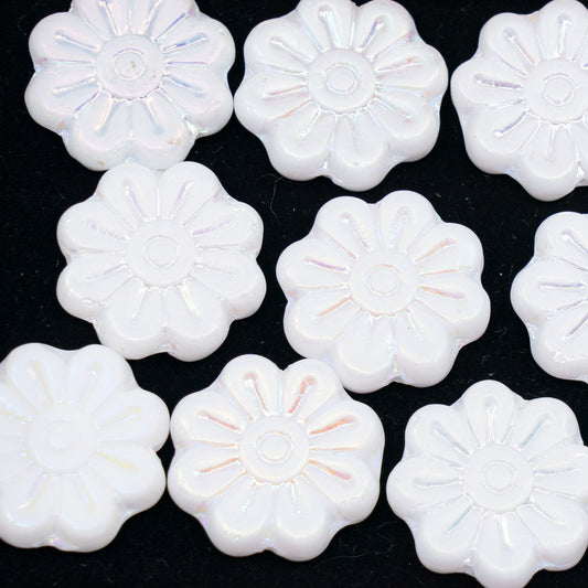 OUTLET 250g/50g Daisy Flower Bead, 18 x 18 mm, White Ab Full (2X Side) (02010-28703), Glass, Czech Republic