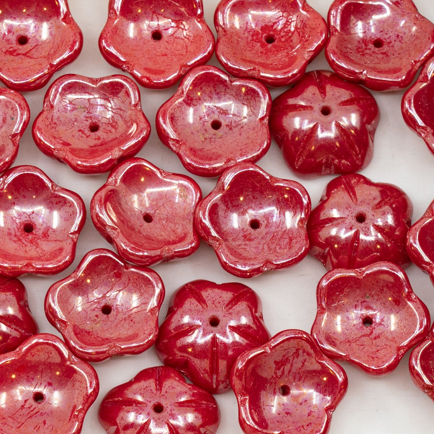 OUTLET 10 grams Flower Pressed Glass Beads, -13 x 1 mm, Opaque Red Hematite (-93200-14400), Glass, Czech Republic