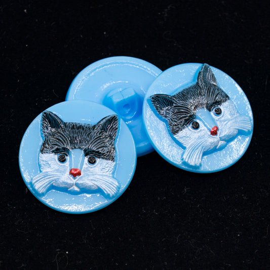 OUTLET 1 pcs Czech Glass Handmade Button, s12 / 27 mm, Blue Cat Bw (), Glass, Czech Republic