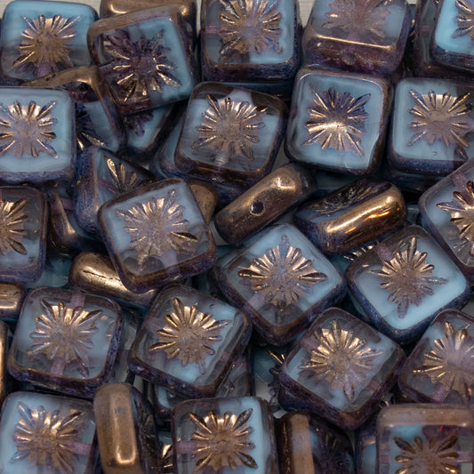 OUTLET 10 grams Table Cut Square Kiwi Beads, 10 x 10 mm, Silky Blue Bronze (66017-14415), Glass, Czech Republic