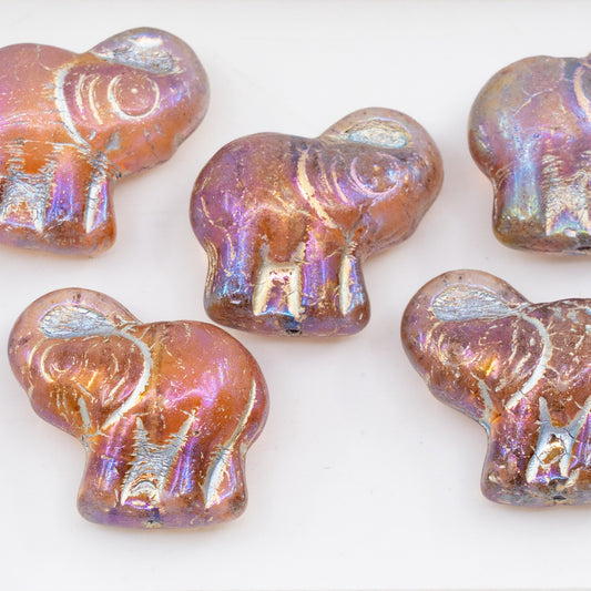 OUTLET 10 grams Elephant Beads, 20 x 21 mm, Transparent Pink Silver Lined Rainbow Iris (70120-54301-21405), Glass, Czech Republic