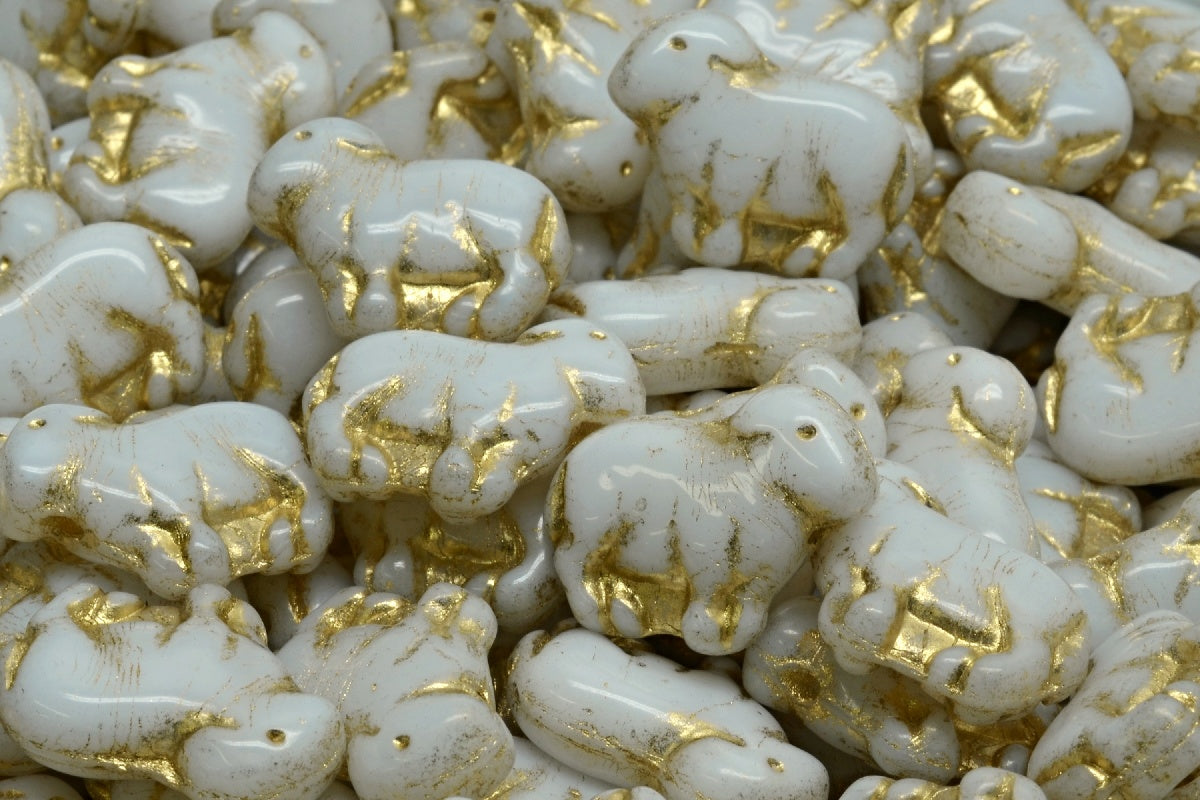 Sheep Pressed Beads, White Gold Lined (02010-54302), Glass, Czech Republic