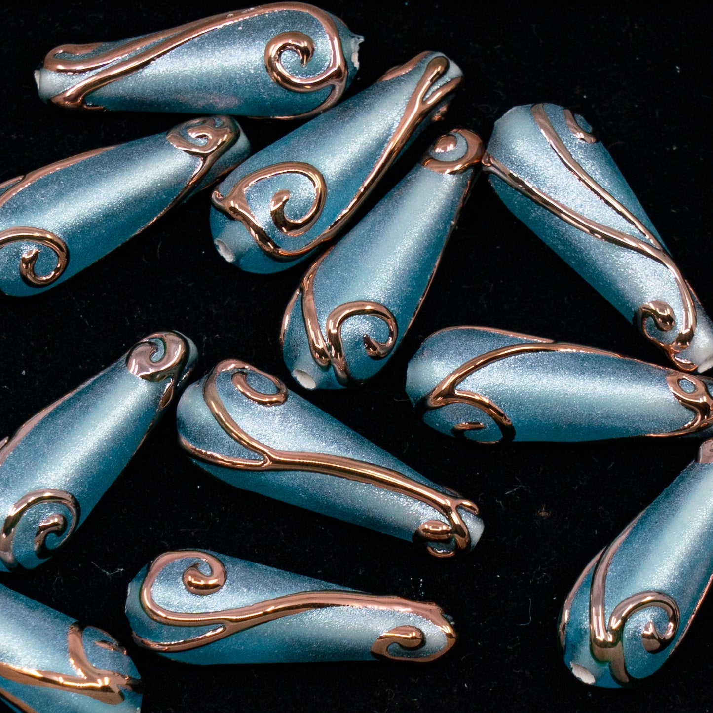 清仓 1颗 灯工水滴珠子，22 x 8毫米，珠光蓝铜色 (PD710-PD11-b)，玻璃，捷克共和国