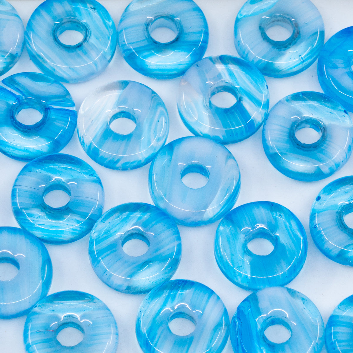 OUTLET 250g/50g Donut Pressed Beads, 16 x 16 mm, Striped Blue (spriped-blue), Glass, Czech Republic