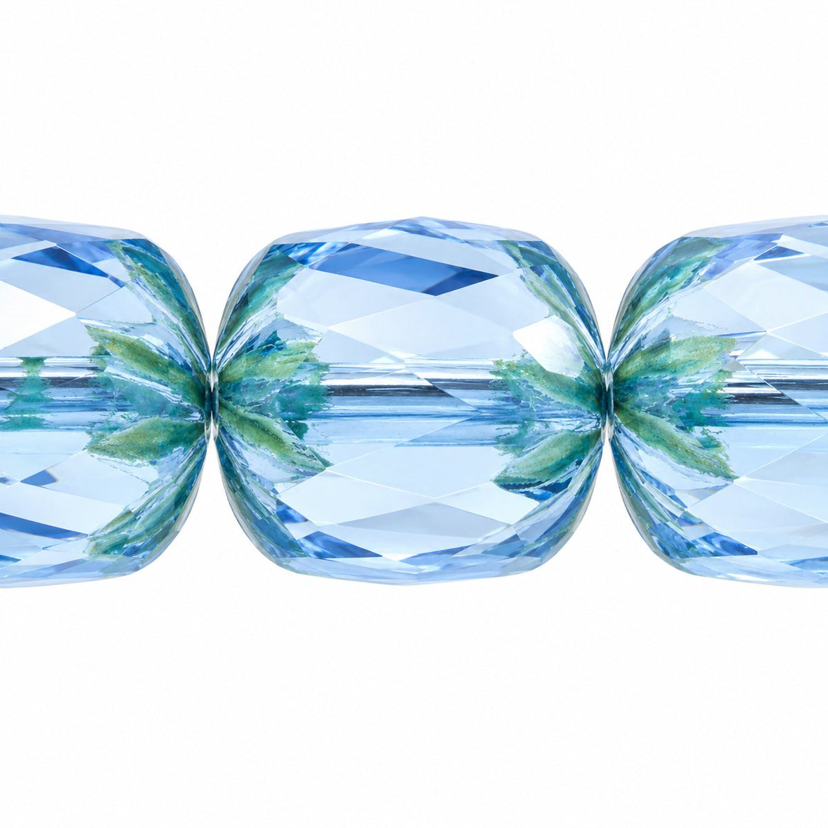 Fire Polished Faceted Cathedral Beads, Transparent Blue Green Lined (30040-54322), Glass, Czech Republic