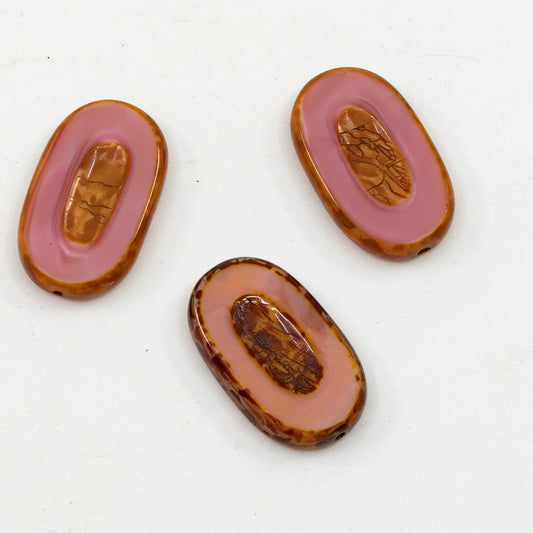 OUTLET 10 grams Table Cut Square Kiwi Beads, 26 x 15 mm, Opaque Pink Travertin (74020-86800), Glass, Czech Republic