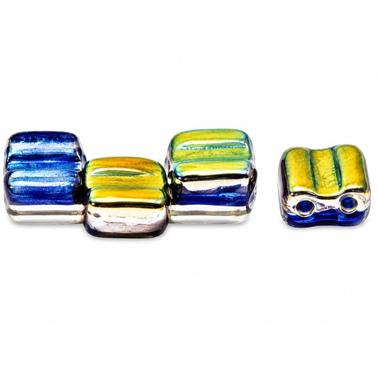 Silky 2-Hole Square Beads, Cobalt Crystal Vitrail Medium Coating (30050-28101), Glass, Czech Republic