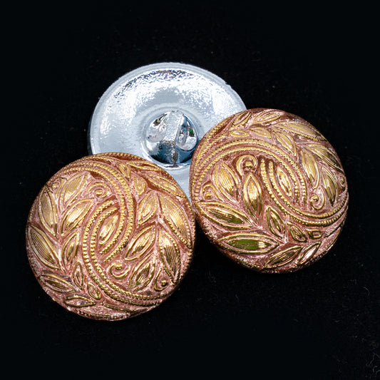 OUTLET 1 pcs Czech Glass Handmade Button, s12 x 27 mm, Leaves Apricot Gold (leaves-apricot-gold), Glass, Czech Republic