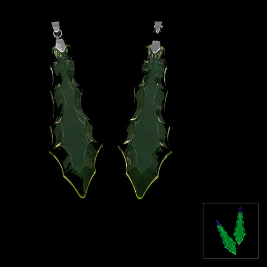 1 pc Uranium Chandelier Trimming Long French Pendeloque with Clip (approx. 63x21mm), Yellow Green, Hand Cut and Polished Glass, Czech Republic, OUTLET