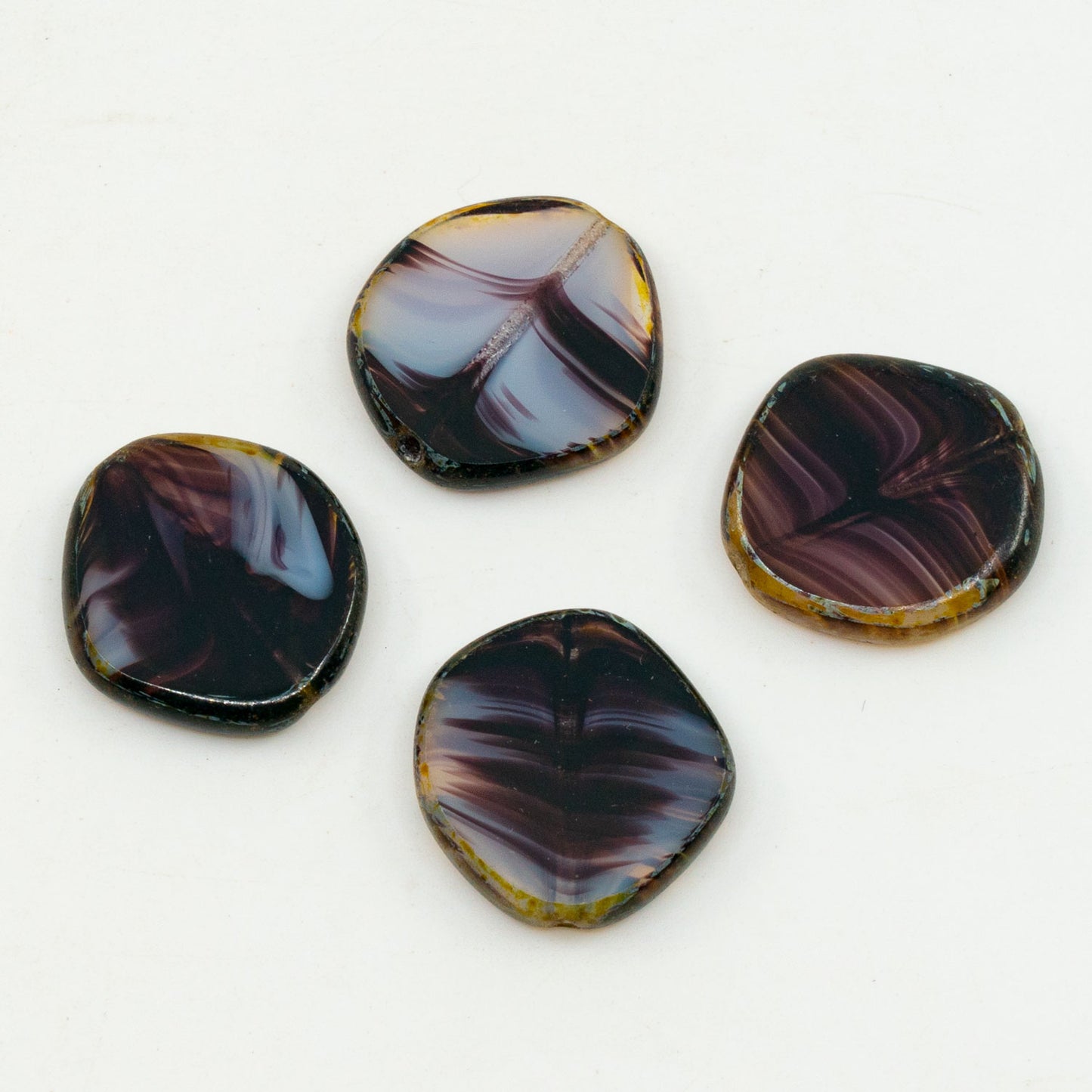OUTLET 10 grams Table Cut 8 Edged Designed Beads, 20 x 20 mm, Purple Stripes (purple-stripes), Glass, Czech Republic