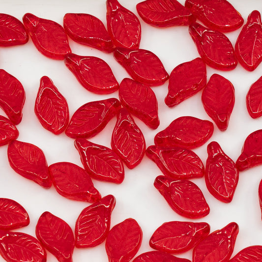 OUTLET 250g/50g Bay Leaf Beads, 6 x 12 mm, Ruby Red (90080), Glass, Czech Republic