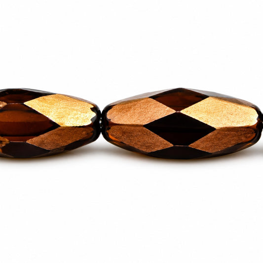 Fire Polished Faceted Oval Beads, Black Bronze (23980-14415), Glass, Czech Republic