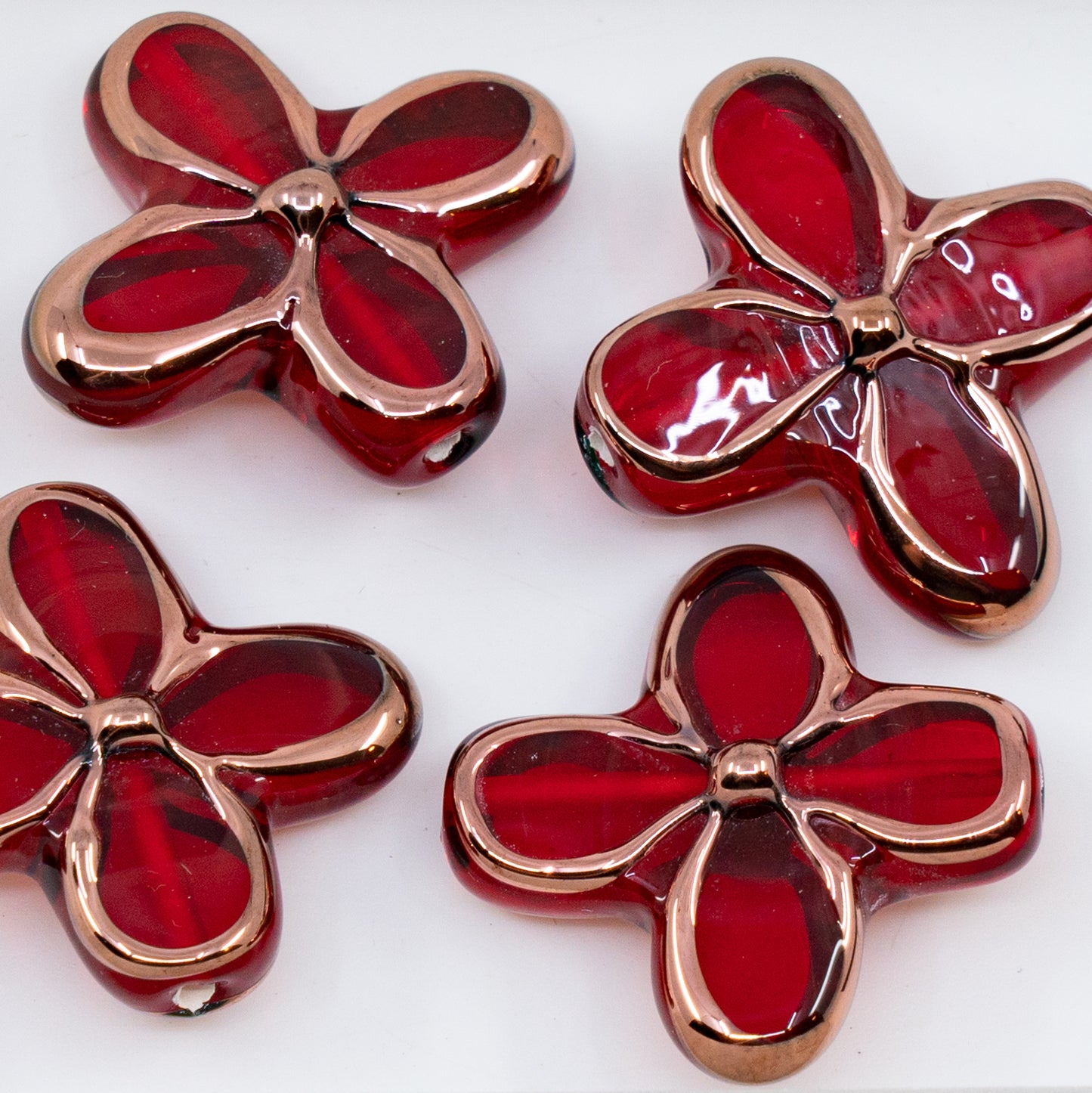 OUTLET 1 pcs Handmade Lampwork Beads (flower), 25 x 25 mm, 18 White Glass Green Design (), Glass, Czech Republic