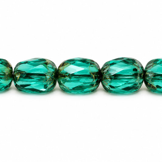 Faceted Fire Polished Beads Special Cut, Transparent Green Emerald Stain Strong (50730-86805), Glass, Czech Republic