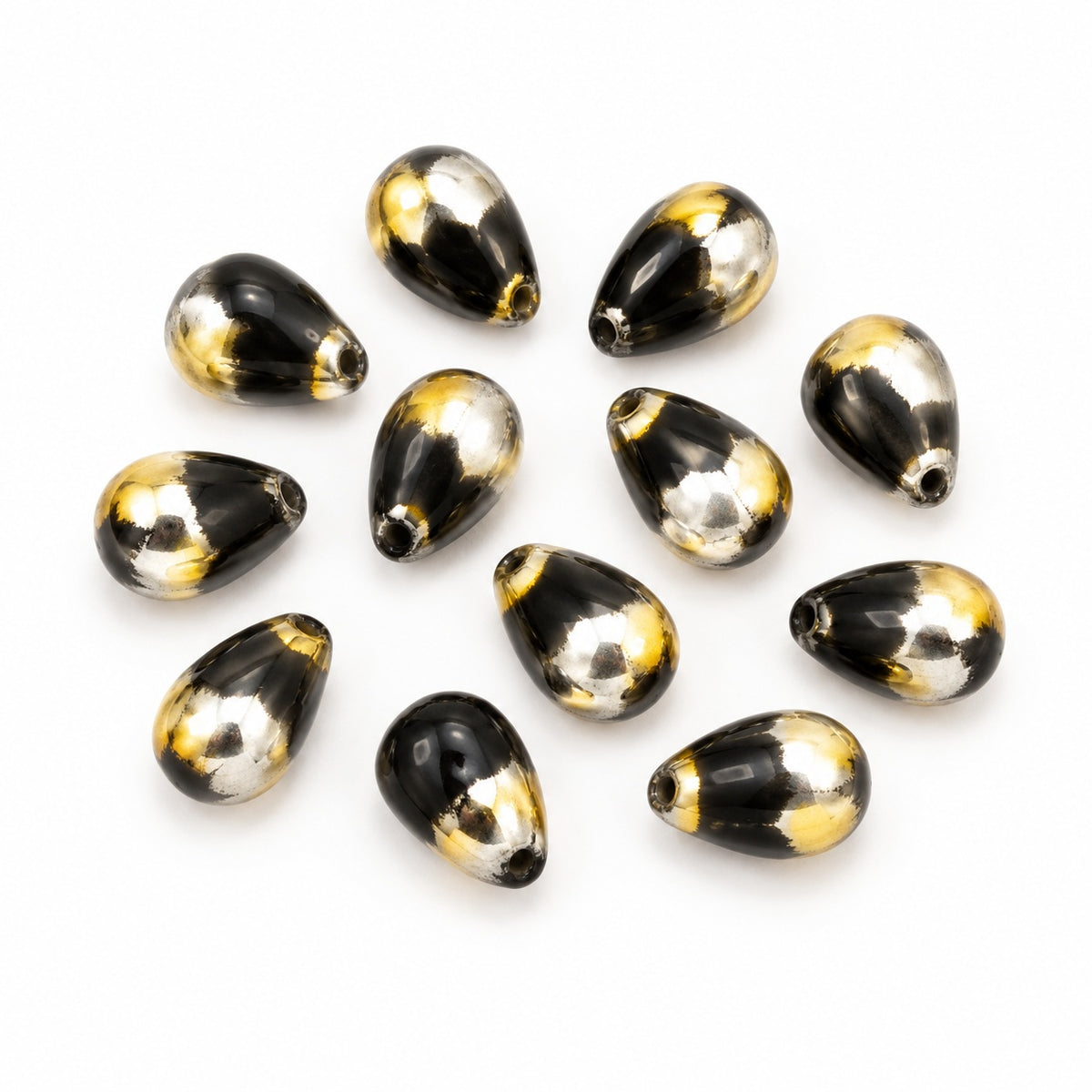 Drop Beads, Black Volcano (23980-28001), Glass, Czech Republic