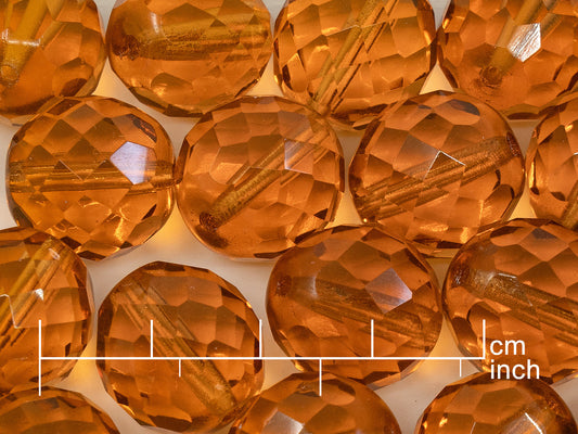 OUTLET 10 grams Faceted Round Fire Polished Beads, 16 x 16 mm, Transparent Pink Uranium (70990), Glass, Czech Republic