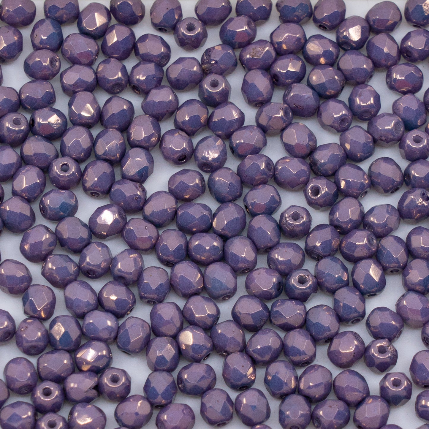 OUTLET 250g/50g Faceted Round Fire Polished Beads, 4 x 4 mm, White Purple (02010-15726), Glass, Czech Republic