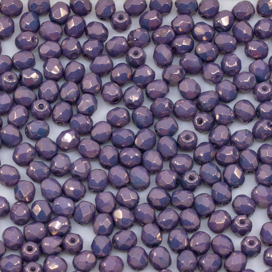 OUTLET 250g/50g Faceted Round Fire Polished Beads, 4 x 4 mm, White Purple (02010-15726), Glass, Czech Republic