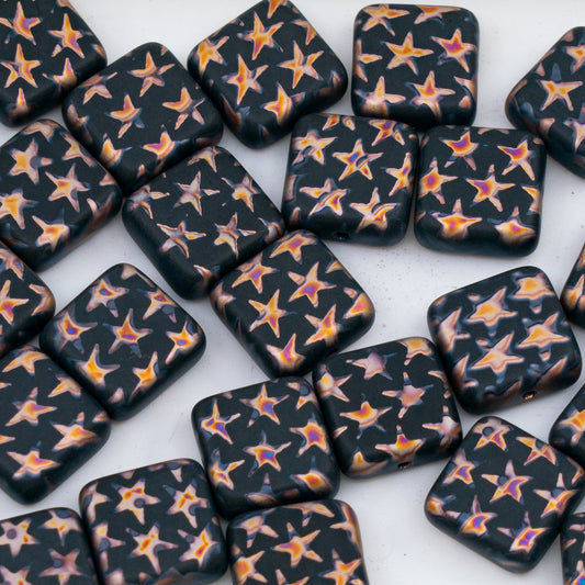 OUTLET 250g/50g Square Beads, 10 x 10 mm, Batika Mixed Colors 221 (BATIKA-MIX-221), Glass, Czech Republic