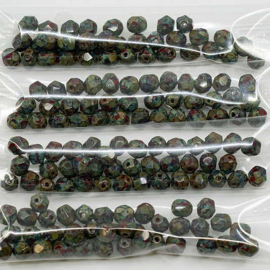 OUTLET 10 grams Faceted Round Fire Polished Beads, 6 x 6 mm, Opaque Red Travertin (93220-86800), Glass, Czech Republic