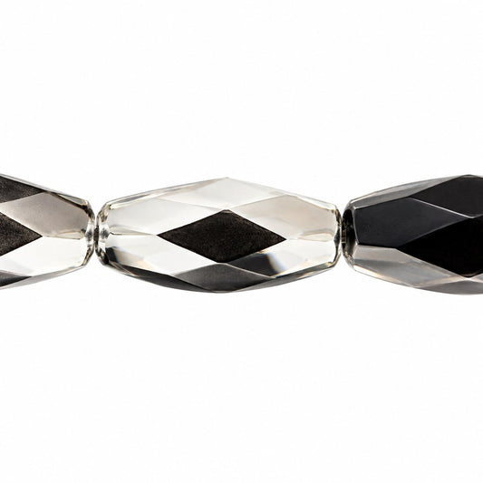 Fire Polished Faceted Oval Beads, Black Crystal Silver Half Coating (23980-27001), Glass, Czech Republic