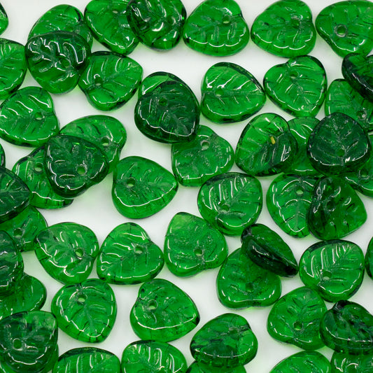 OUTLET 10 grams Leaf Beads, 9 x 9 mm, Transparent Green (50140), Glass, Czech Republic