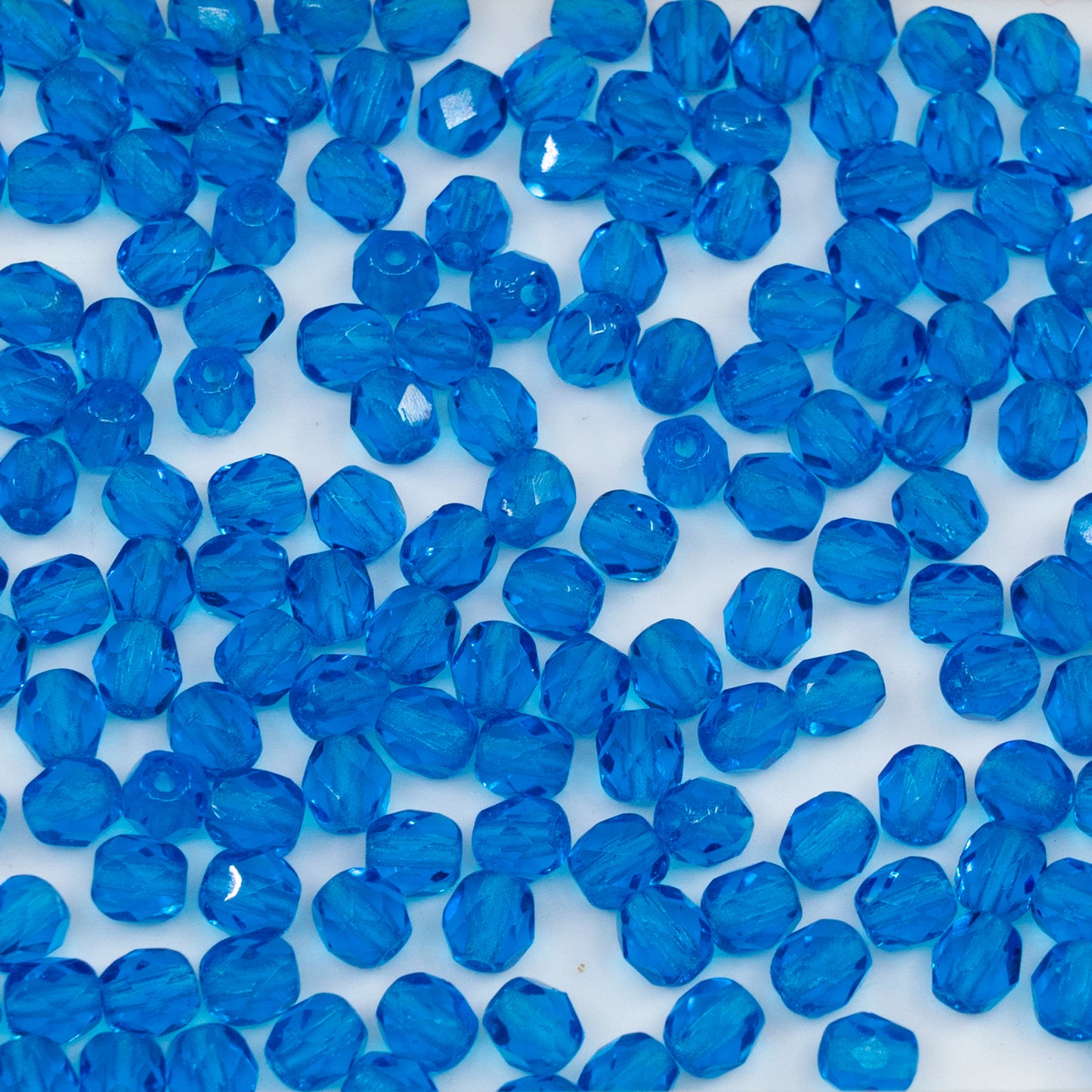 OUTLET 250g/50g Faceted Round Fire Polished Beads, 4 x 4 mm, Transparent Aqua (60310), Glass, Czech Republic