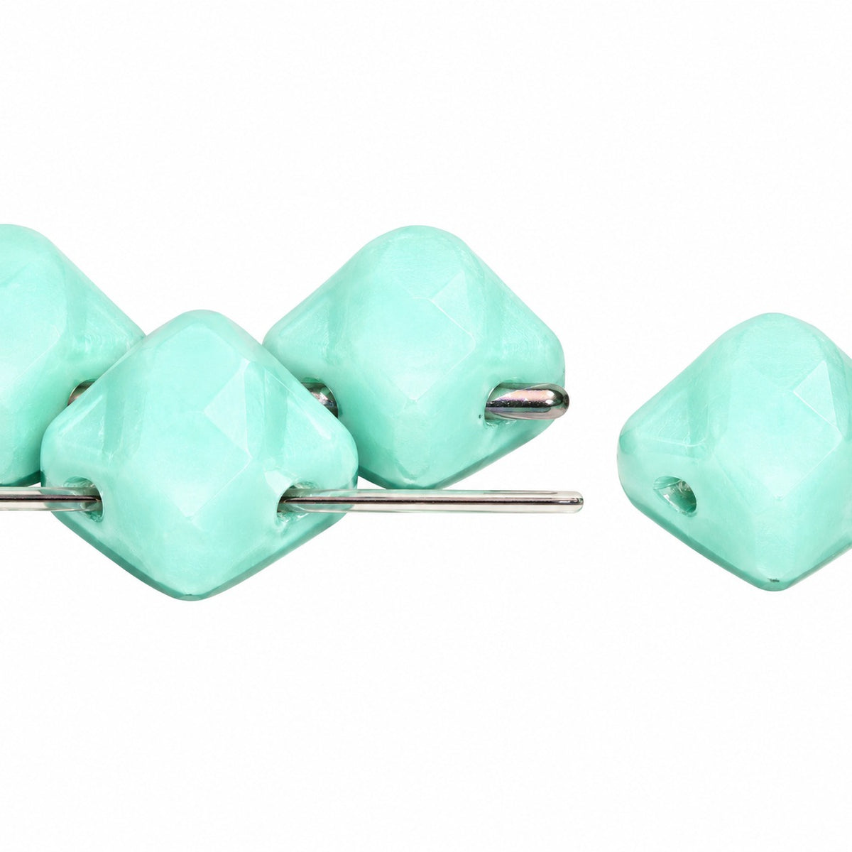 Silky 2-Hole Square Beads, Turquise (63110), Glass, Czech Republic