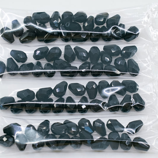 OUTLET 10 grams Pear Teardrop Beads Faceted Fire Polished, 10 x 7 mm, Black (23980), Glass, Czech Republic