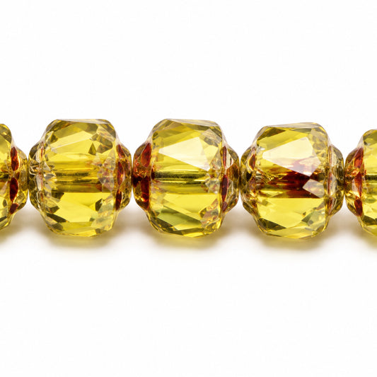Cathedral Faceted Fire Polished Beads, Transparent Green Stain Strong (50230-86805), Glass, Czech Republic